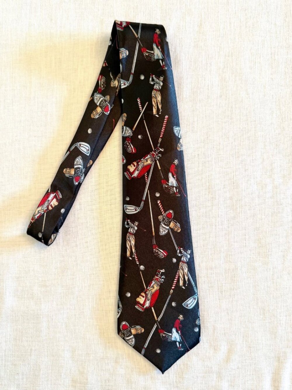Golf Wide Tie Black Golfer Clubs Bags Shoes Retro Preppy Menswear